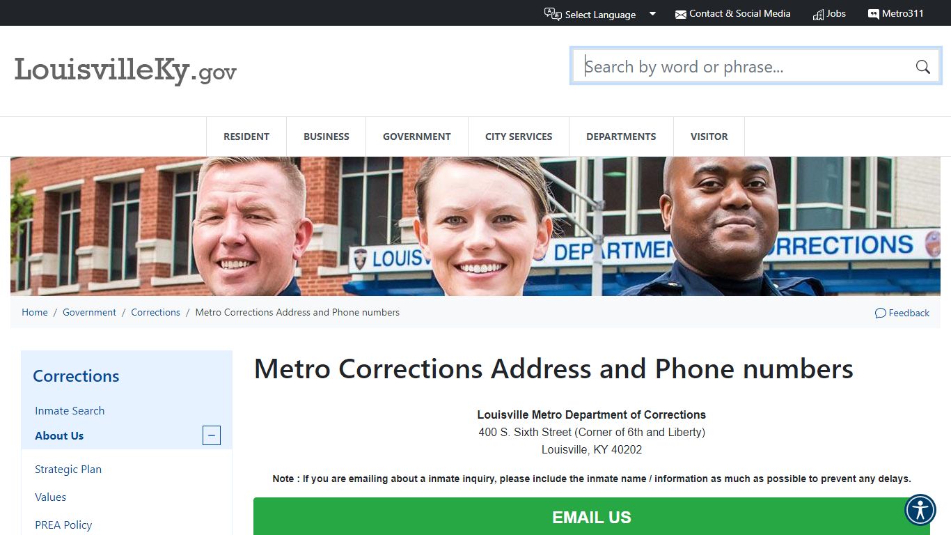 Metro Corrections Address and Phone numbers | LouisvilleKY.gov