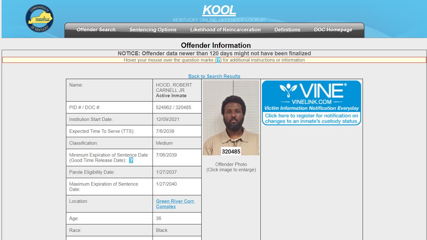 Offender Information - Kentucky Department of Corrections ...